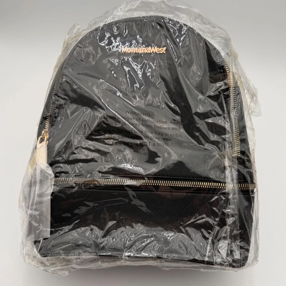 Montana West Black Fashion Backpack MWC2-061BK Saffiano Gold Hardware NWT‎